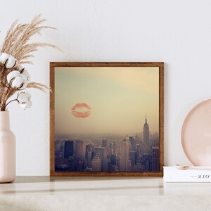 I Love New York 2 NYC Art Print, Valentine Print, Kiss, New York Sunset, Empire State Building, Wedding Gift, Romantic Art 8x8 image 3