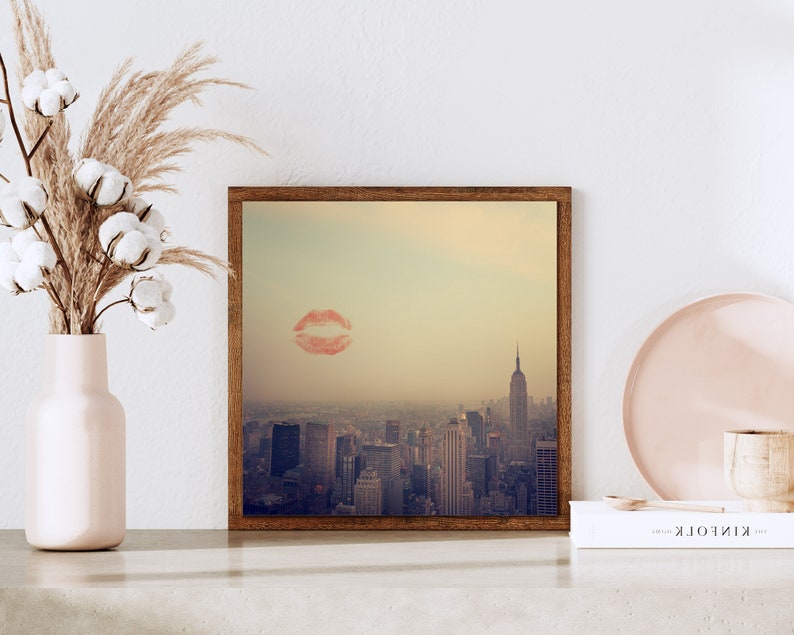 I Love New York 2 NYC Art Print, Valentine Print, Kiss, New York Sunset, Empire State Building, Wedding Gift, Romantic Art 8x8 image 3