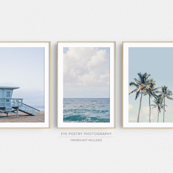 Láminas de playa, Arte mural de playa, Galería de pared, Juego de 3 láminas, Arte surfero, Láminas costeras, Fotografía oceánica, Arte mural azul