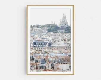 Paris Print Montmartre and Sacre Coeur City View, Paris Art, Travel Print, Paris Photography, Neutral Wall Art