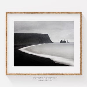 Iceland Wall Art, Nordic Wall Art, Black Beach, Iceland Landscape Photography, Black and White Photography Print, Scandinavian Print