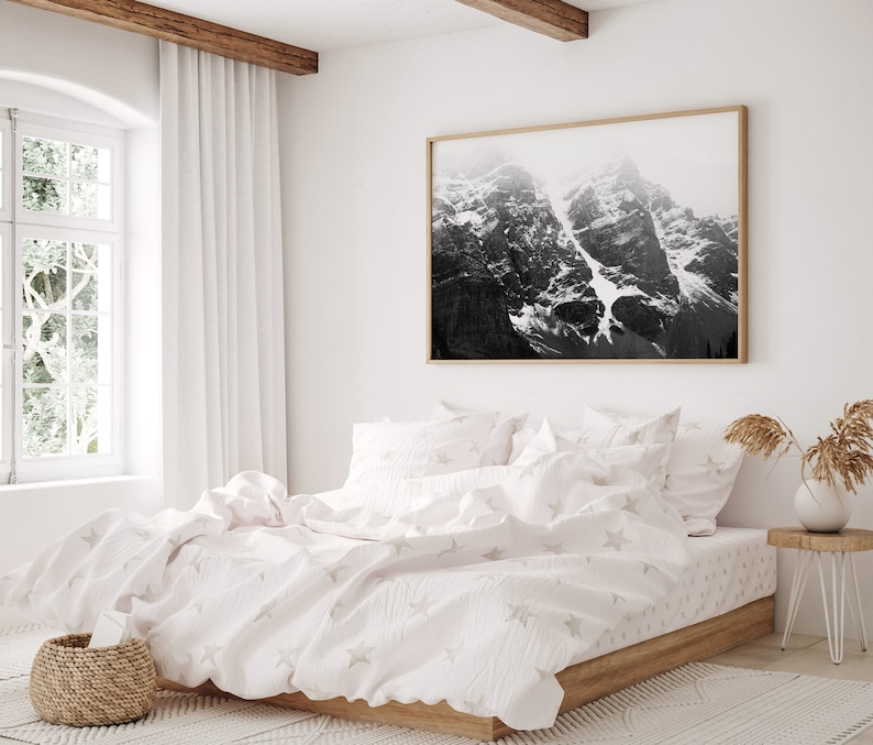 Mountain Print, Winter Landscape Photography, Scandinavian Black and ...