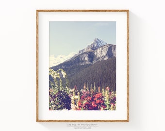 Mountain Wildflowers Print, Mountain Print, Banff, Landscape Photography Print, Nature Print, Living Room Wall Art