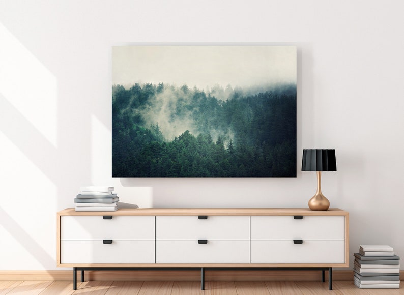 Forest Canvas Print, Large Wall Art, Canvas Art, Landscape Photography, Foggy Forest, Teal Wall Decor, Home Decor, Living Room Wall Art image 4