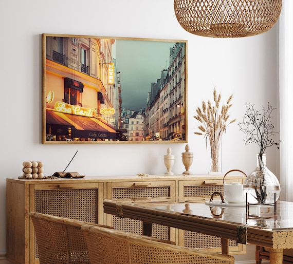 Paris at Night, Cafe, Neon Lights in St Germain, Paris Photography, Orange and Blue, City Street, Paris Artwork - Nuit Neon