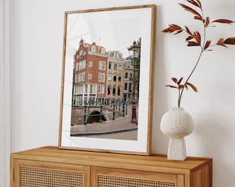 Amsterdam Print, Netherlands Europe, Canal Houses, Bridge, Travel Photography, Amsterdam Art, Neutral Wall Decor, Wall Art Print