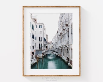 Venice Canal, Venice Italy Photography, City Art Print, Wall Art, Italian Wall Decor, Home Decor, Travel Photo, Teal, White "Venezia"