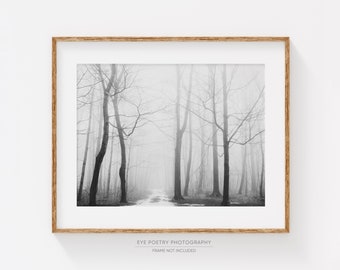 Foggy Forest Print, Black and White Print, Nordic Print, Winter Landscape Photography, Woodland Nature, Scandinavian Art