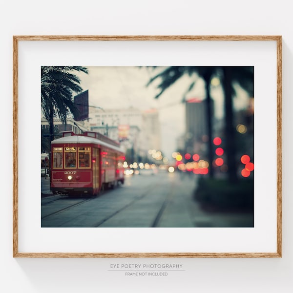 New Orleans Art, Canal Street Photo, NOLA Streetcar, New Orleans Photography, Wall Art, French Quarter, Travel Print "NOLA Nights"