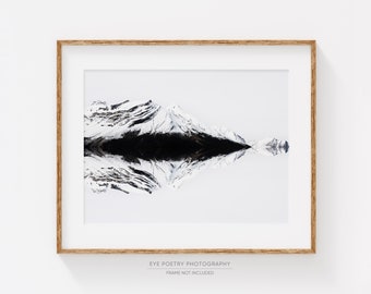 Winter Landscape Photography, Mountain Art, Black and White Photography, Mountain Print, Minimalist Art "Northern Reflections"