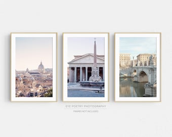 Rome Gallery Wall Set, Set of 3 Prints, Sunrise in Rome Italy Wall Art, Travel Photography Prints, Pastel Italian Wall Decor