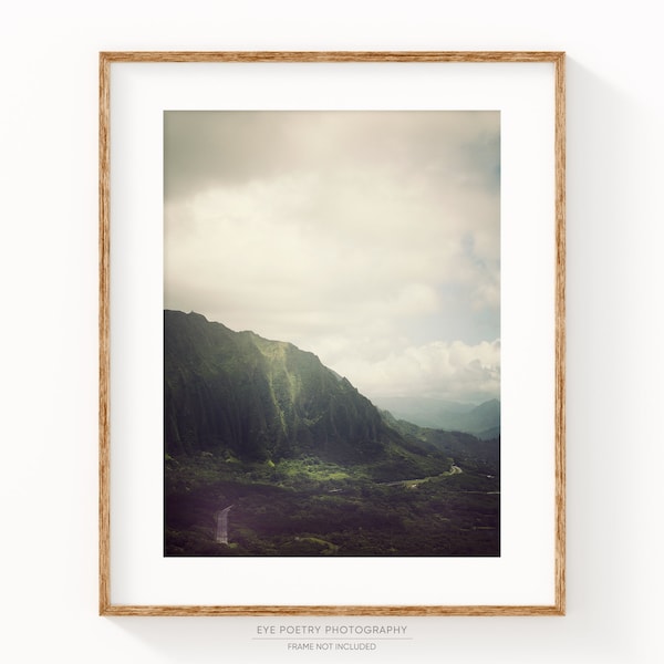 Pali Lookout in Hawaii, Mountain Art Print, Landscape Photography, Tropical Green, Nature Photography, Wall Art Print