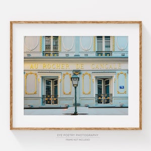 Paris Cafe Print, French Kitchen Decor, Paris Photography, Blue Dining Room Wall Art