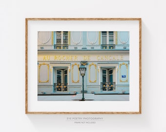 Paris Cafe Print, French Kitchen Decor, Paris Photography, Blue Dining Room Wall Art