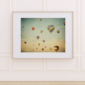 Hot Air Balloons Print, Colorful Nursery Prints, Kids Wall Art, Nursery Decor, Pastel Art, Blue Sky Floating in Space image 3