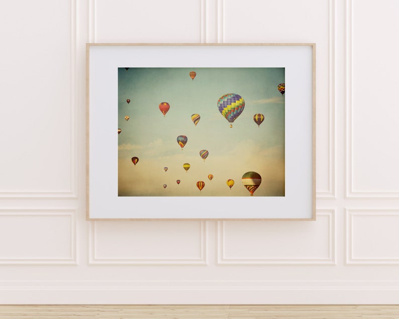 Hot Air Balloons Print, Colorful Nursery Prints, Kids Wall Art, Nursery Decor, Pastel Art, Blue Sky Floating in Space image 3