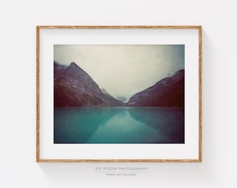 Rustic Mountain Print, Landscape Photography, Nature Photography, Lake Louise, Blue, Horizontal Wall Art, Mountain Photography Print