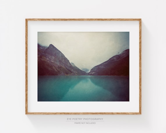 Rustic Mountain Print, Landscape Photography, Nature Photography, Lake Louise, Blue, Horizontal Wall Art, Mountain Photography Print