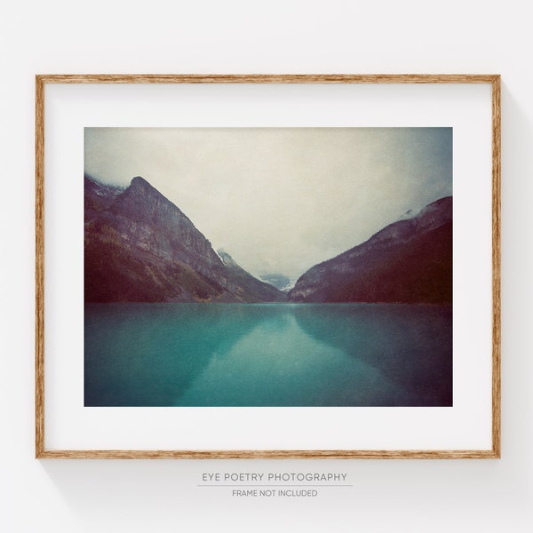 Rustic Mountain Print, Landscape Photography, Nature Photography, Lake Louise, Blue, Horizontal Wall Art, Mountain Photography Print
