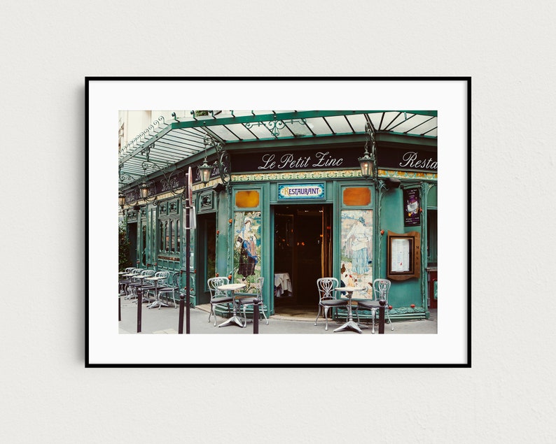 Le Petit Zinc Paris Photography, Cafe, St Germain Des Pres, Paris Print, Bistro Chairs, Art Nouveau, Green, Restaurant, 8x10 image 3