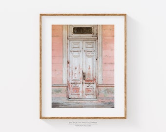 Pastel Door Photograph, Rustic Door Print, Shabby Chic Decor, Blush Pink, French Country Wall Decor, Fixer Upper Decor - Not Too Shabby