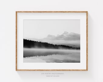 Black and White Landscape Photography, Landscape Print, Nature Photography, Black and White Prints, Foggy, Mountain Print, Minimal "Mistful"