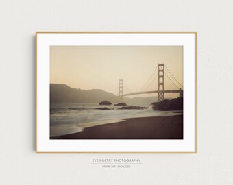 San Francisco Art, Golden Gate Bridge at Sunset, View from Baker Beach, California Wall Art, Horizontal Travel Photography Print