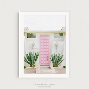 Palm Springs Print, Pink Door Photo, Mid Century Modern Decor, Wall Art, Gift for Her, Travel Photography Print, Vertical, Home Decor