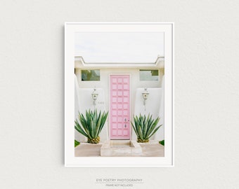Palm Springs Print, Pink Door Photo, Mid Century Modern Decor, Wall Art, Gift for Her, Travel Photography Print, Vertical, Home Decor