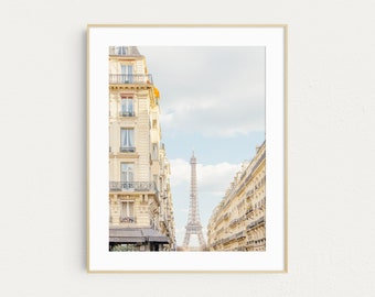 Parisian Street with View of Eiffel Tower Print, Paris Photography Print, French Wall Art, Travel Photography, Paris Print