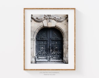 Paris Print, Elegant Black Door Photography Print, Chic Paris Wall Art, Prints, Travel Bedroom Decor