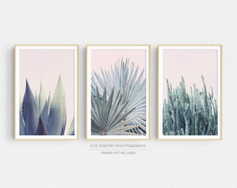 Cactus Prints, Boho Gallery Wall Art, Set of 3 Prints, Botanical Prints, Boho Decor, Pink Wall Art, Prints, Plant Photography