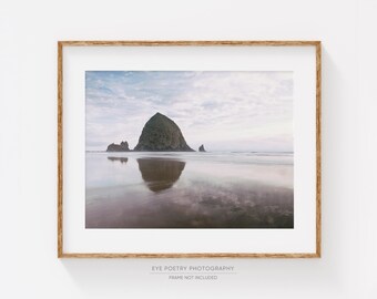 Cannon Beach Print, Coastal Landscape Photography Print, Haystack Rocks on Oregon Coast, Pastel Beach Decor, Nature Photography