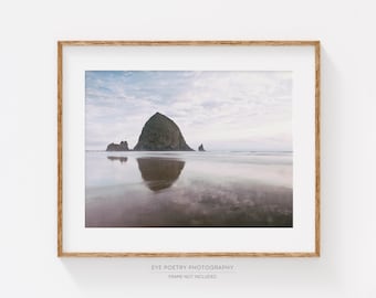 Cannon Beach Print, Coastal Landscape Photography Print, Haystack Rocks on Oregon Coast, Pastel Beach Decor, Nature Photography