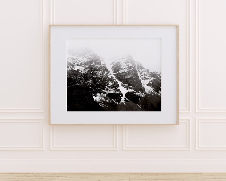 Mountain Print, Winter Landscape Photography, Scandinavian Black and ...
