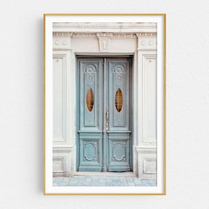 Paris Wall Art Print, Blue Door, Architecture and Travel Photography Print, French Wall Decor image 1