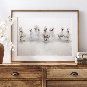 Horse Photography, Large Wall Art Print, Horse Print, Nature Photography, White Horses Running in Water, Fine Art Print, Large Art image 7