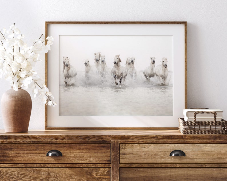 Horse Photography, Large Wall Art Print, Horse Print, Nature Photography, White Horses Running in Water, Fine Art Print, Large Art imagem 7