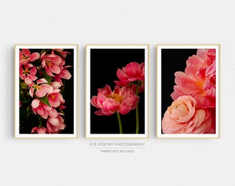 Flower Prints, Boho Floral Gallery Wall Art, Set of 3 Prints, Pink Botanical Prints, Boho Prints, Wall Art Prints, Flower Photography