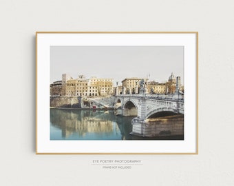 Rome Print, Tiber River Bridge View, Italy Wall Art, Travel Photography Print, Neutral Wall Art, Italian Wall Decor