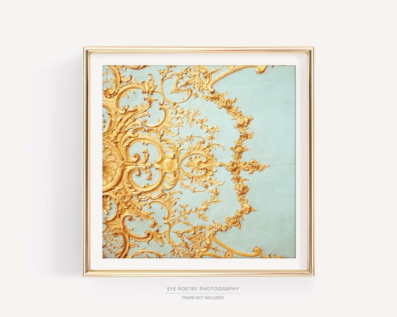 Versailles Architectural Detail Paris Print, French Decor, Bedroom Wall Art, Paris Decor, Blue Gold Home Decor image 1