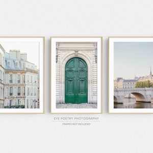 Paris Print Set of 3 Prints, Travel Photography, Paris Wall Art, Architecture Prints, Montmartre, Pont Neuf, Green Door image 1