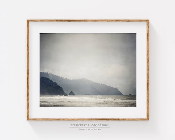 Coastal Landscape Photography, Nature Photography Print, Cannon Beach Oregon, Ocean Art, Landscape Print, Coastal Art, Fog "Land's End"