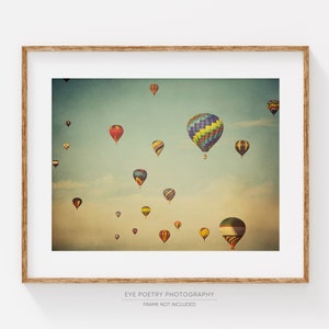 Hot Air Balloons Print, Colorful Nursery Prints, Kids Wall Art, Nursery Decor, Pastel Art, Blue Sky Floating in Space image 1