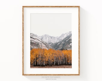 Fotografía de paisaje otoñal de montaña, colores de otoño en Banff, decoración de pared rústica moderna, decoración cottagecore, arte mural de naturaleza