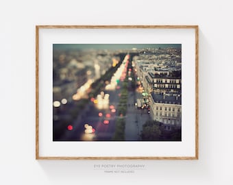 Impresión fotográfica de una noche en París, paisaje urbano romántico, fotografía de viajes, arte mural urbano abstracto