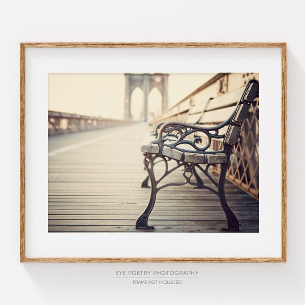 Puente de Brooklyn, impresión de arte de pared de la ciudad de Nueva York, impresión de Nueva York, fotografía de viaje, regalo de Nueva York, decoración de pared beige