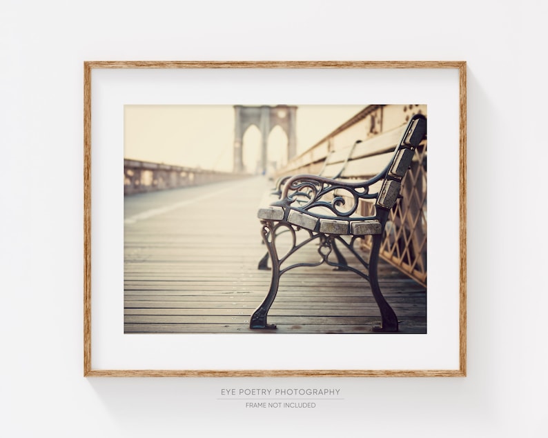 Brooklyn Bridge, New York City Wall Art Print, New York Print, Travel Photography, New York Gift, Beige Wall Decor image 1