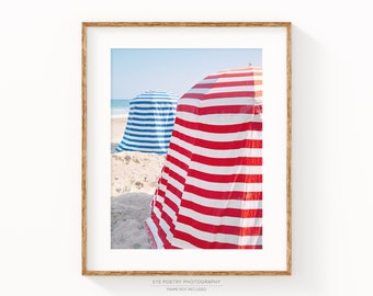 Beach Print, Saint Tropez France, Vintage Beach Umbrellas, Retro Beach Wall Art, Prints, Coastal Art, Travel Photography