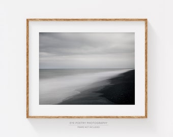 Iceland Wall Art, Black and White Prints, Coastal Landscape Print, Black Sand Beach, Large Wall Art, Fine Art Photography